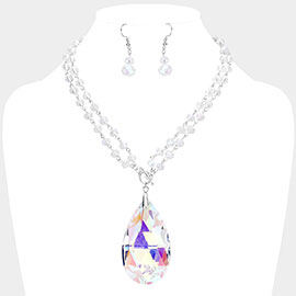 Teardrop Glass Crystal Clear Bead Function Necklace