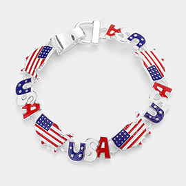 Enamel American USA Flag State Map Link Magnetic Bracelet