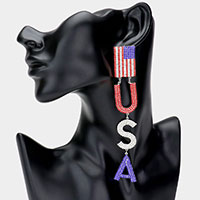 Rhinestone American USA Flag Link Dangle Earrings