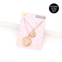 2PCS - MAMA MINI Enamel Heart Pendant Moms and Kids Set Necklaces