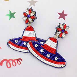 American USA Flag Hat Beaded Dangle Earrings