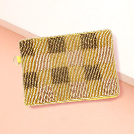 Check Patterned Seed Beaded Mini Pouch Bag