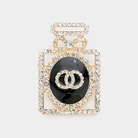 Double Open Circle Link Stone Embellished Perfume Pin Brooch