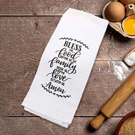 BLESS FOOD FAMILY LOVE AMEN Message Kitchen Towel