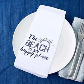 The Beach Is My Happy Place Message Printed Kitchen Towel