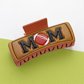 Faux Leather Embossed Football MOM Message Hair Claw Clip