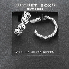 SECRET BOX_Sterling Silver Dipped Smile Emoji Pointed Hoop Earrings