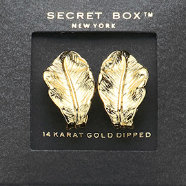 SECRET BOX_14K Gold Dipped Textured Leaf Earrings