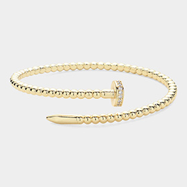 CZ Stone Paved Tip Pointed Textured Metal Nail Bracelet
