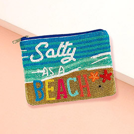 SALTY AS A BEACH Message Seed Beaded Mini Pouch Bag