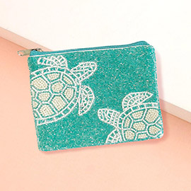 Sea Turtle Seed Beaded Mini Pouch Bag