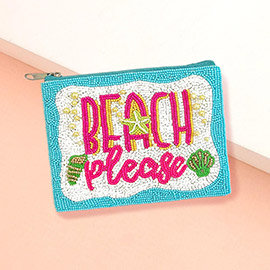 BEACH PLEASE Message Seed Beaded Mini Pouch Bag