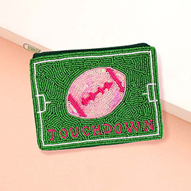 TOUCHDOWN Message Football Seed Beaded Mini Pouch Bag