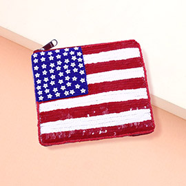 American USA Flag Seed Beaded Mini Pouch Bag