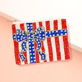 American USA Flag Bow Seed Beaded Mini Pouch Bag