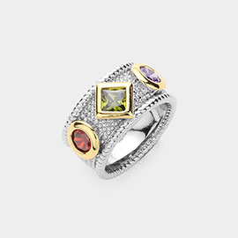 Colored Stone Pointed CZ Stone Paved Ring