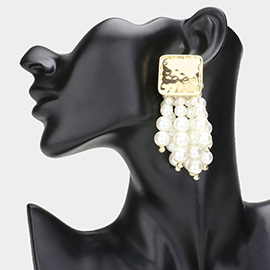Chunky Pearl Bubble Fringe Pointed Clip On Earrings