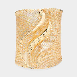 Oversized Textured Metal Filigree Cuff Bracelet