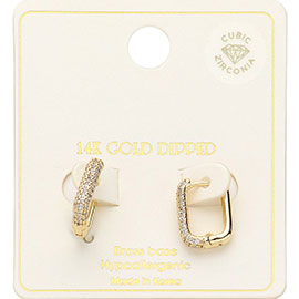 14K Gold Dipped Fine CZ Stone Paved Rectangle Huggie Hoop Earrings