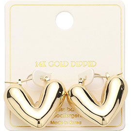 14K Gold Dipped Puffed Heart Pin Catch Earrings