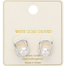 White Gold Dipped Pearl Pointed Square Stud Earrings