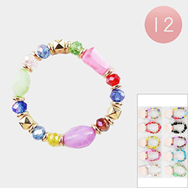 12PCS - Multi Beaded Stretch Bracelets