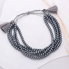 Multi Layered Pearl Beaded Cinch Pull Tie Bracelet