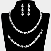 3-PCS Heart Rhinestone Necklace Jewelry Set