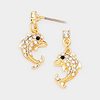 Crystal Accented Dolphin Drop Earrings