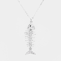 Crystal Pave Fishbone Pendant Necklace