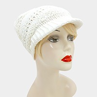 Knit visor hat with pom pom