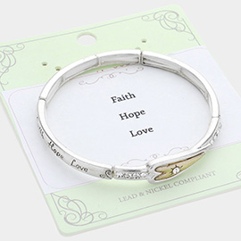 Faith Hope Love Message Heart Accented Stretch Bracelet