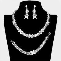 3-PCS Crossed Rhinestone Necklace Jewelry Set