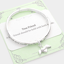 Friend's Blessing Message Wings Charm Stretch Bracelet