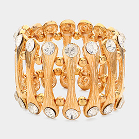 Crystal Accent Textured Metal Stretch Bracelet