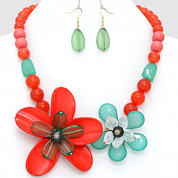 Enamel Acrylic Bead Flower Necklace