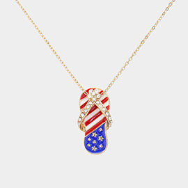 Stone Paved American USA Flag Flip Flops Pendant Necklace