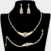 3PCS - Rhinestone Embellished Round Accented Necklace Jewelry Set