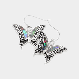 Abalone Antique Metal Butterfly Dangle Earrings