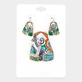 Spiral Mosaic Abalone accented Pendant Set