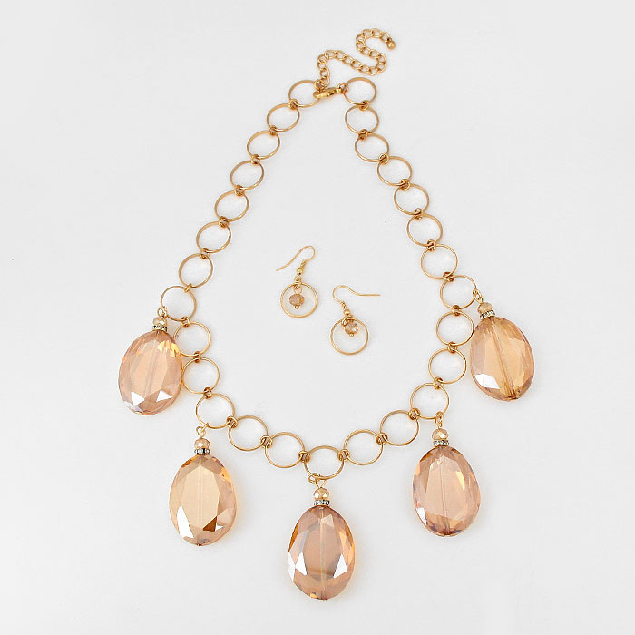 Glass Stone Drop Station Necklace