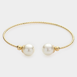 Brass Metal Pearl Tip Cuff Bracelet