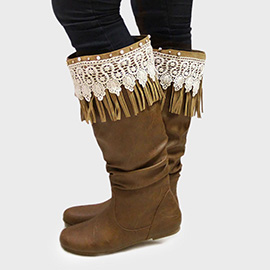 Lace Fringe Trim Faux Suede Boot Cuff Toppers