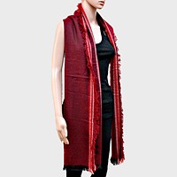 Stripe Accented Scarf with Raw Fringe Trim