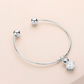 Owl Crystal CZ Stone Charm Cuff Bracelet