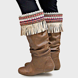 Boho Beaded Faux Suede Fringe Boot Cuff Toppers