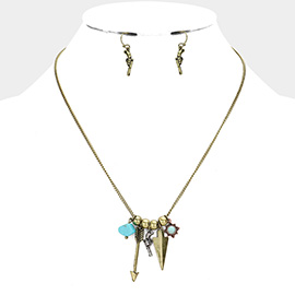 Turquoise Stone Accented Arrow & Gun Pendant Necklace