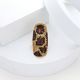 Leopard Pattern Crystal Rhinestone Pave Stretch Cocktail Ring