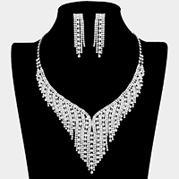 Crystal Rhinestone V-Fringe Bib Necklace