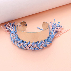 Braided Thread Tassel Drop Metal Cuff Bracelet